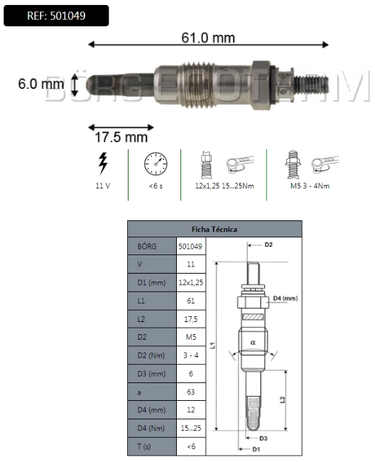Grejač motora Ford 1.8 DIZEL/TURBO DIZEL 1993-2001 / MAZDA  Borg - 501049 - 1056857 - 501049